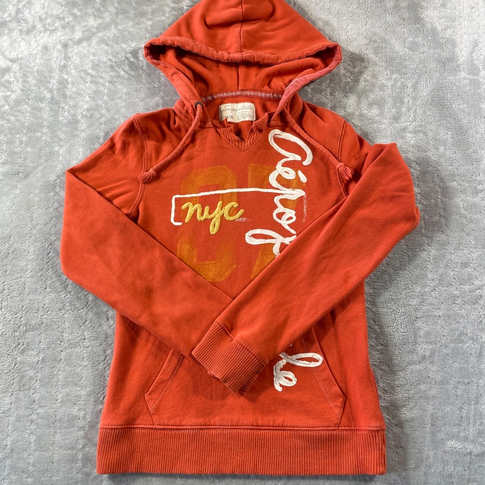 Aeropostale Hoodie Boys Medium Orange Pullover NYC Casual Preppy School - Picture 1 of 9